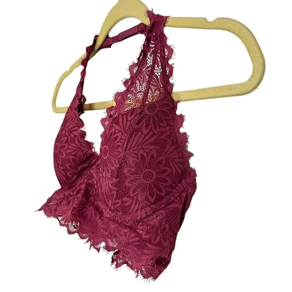 VICTORIA'S SECRET Pink Lace Floral Halter Lightly Lined BRALETTE Bra Underwire S